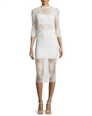 Alexis Miller - Alexis Miller 3/4-Sleeve Lace Midi Dress, Ivory