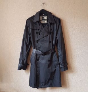 Burberry London Kensington Double Breasted Trench Coat Belted Mens Size L Gray