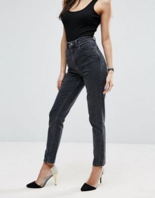 ASOS Farleigh High Waist Slim Mom Jeans In Washed Black