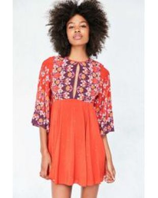 Ecote Women's Blue Tyler Split-neck Bell-sleeve Mini Dress