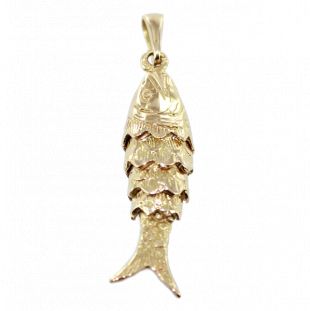 Pendentif Poisson Articulé Et émaillé Vintage - En Laiton, Occasion Bon état