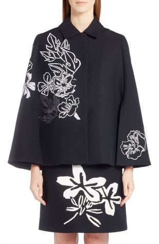 Floral Embroidered Wool & Silk Cape