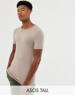ASOS DESIGN Tall organic muscle fit crew neck t shirt with stretch in beige | ASOS
