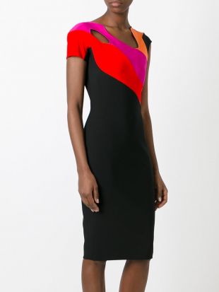 Colour Block Pencil Dress M193 Black Rainbow