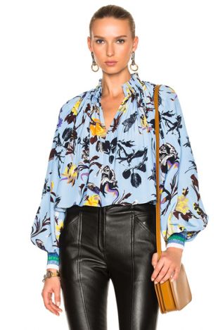 Gothic Floral Edwardian Top in Blue Multi