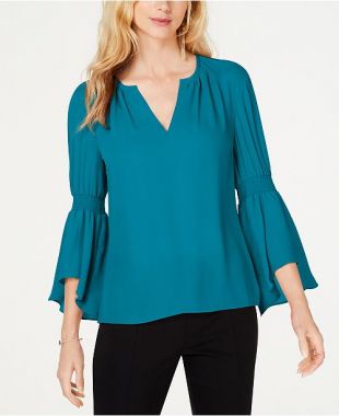 INC International Concepts Smocked Bell-Sleeve Top