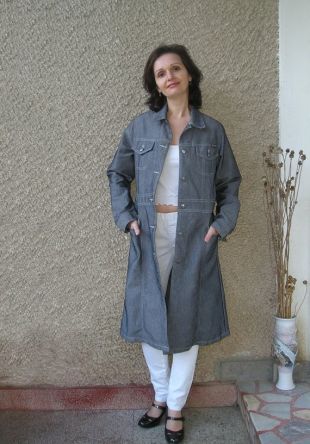 Gris DENIM Veste longue manteau Vintage, taille S