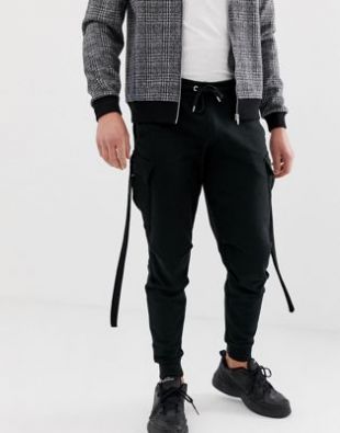 tapered sweatpants with cargo pockets and strapping