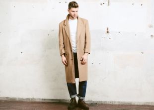 Mens Camel marron laine manteau d’hiver. Vintage des années 80 manteau veste longue oversize laine Long manteau. taille Medium