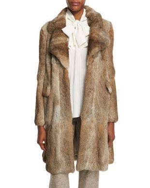 Co - Mid-Length Rabbit Fur Coat