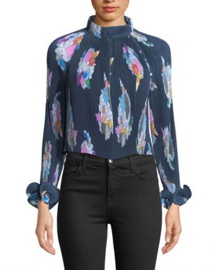 Camellia Pleated Floral-Print Top