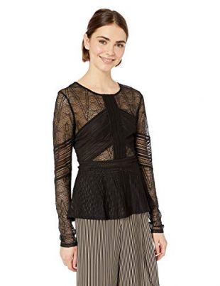 Bcbgmaxazria BCBGMAXAZRIA Women s Mixed Lace Peplum Top Black M