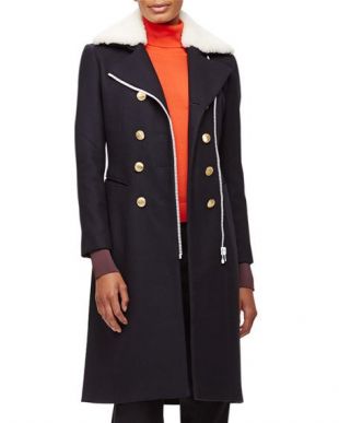 Sullivan Double-Breasted Coat w/Shearling Collar