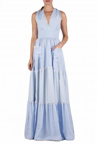 Tiered Mixed Cotton Maxi Dress