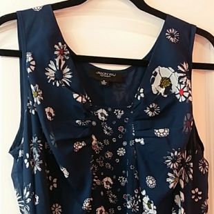 Sleeveless Navy Floral Dress with Belt