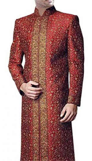 INMONARCH Or et l'écarlate extraordinaire rouge Sherwani Rajashahi SH0173R44 54 or XXL (hauteur 171 cm a 180 cm) Rouge