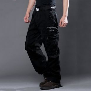 Cargo Pantalon Homme Noir Coton