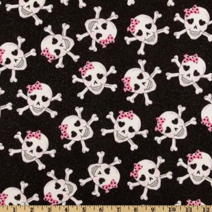 fabric - Skulls Glitter Glam Black