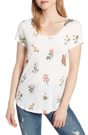 Lucky Brand Tossed Botanical Cotton Blend Tee