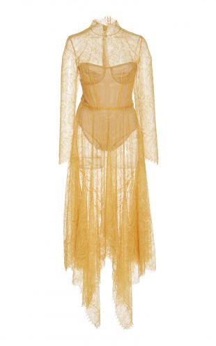 Jonathan Simkhai Sheer Chantilly Lace Bustier Midi Dress