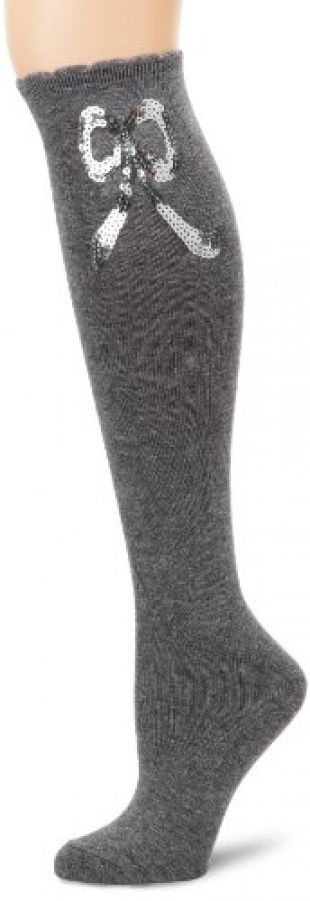 Betsey Johnson Women's So Haute Sequin Bow Knee High, Heather Grey, One Size