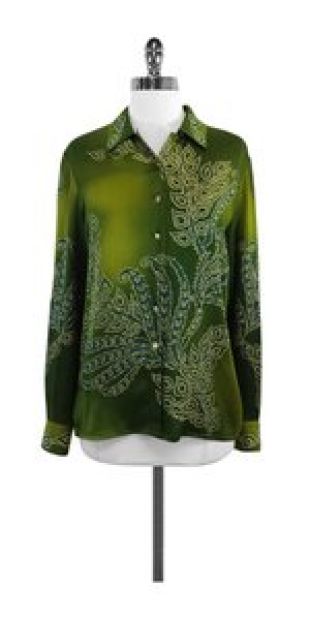 Green silk printed blouse