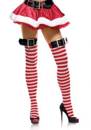 Leg Avenue Women's Stripe Thigh High Stockings With Buckle Top