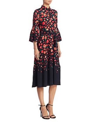 Lela Rose - Floral Print Bell Sleeve Dress