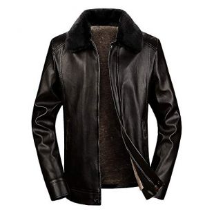 Veste Hommes Cuir Décontractée Automne Hiver Manche Longue Solide Col Rabattu Manteau De Fourrure d'agneau Leather Jacket Top Roiper