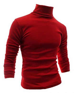 Pull - Col Roulé - Manches Longues Chandails Veste en Maille - Homme Rouge S