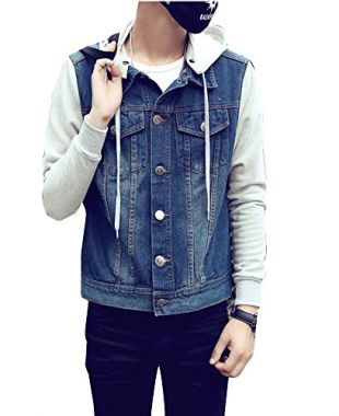 Homme Sweat À Capuche Hooded Hoodies Sweatshirt Tops Veste Manteau Veste en Jean avec Poches De Poitrine Bleu M