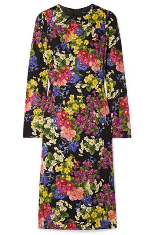 Floral Print Silk Blend Midi Dress