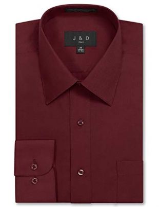 JD Apparel Men's Long Sleeve Regular Fit Solid Dress Shirt 14-14.5 N 30-31 S Burgundy,Small
