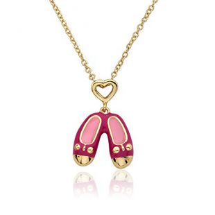 Little Miss Twin Stars14k Girls Necklace Gold Plated Enamel Bow & Ballerina Shoes Ballet Necklace