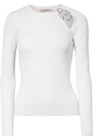 Sienna Cutout Embellished Ribbed Knit Top