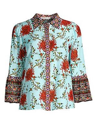 Alice + Olivia Rana Floral Ruffle Sleeve Blouse