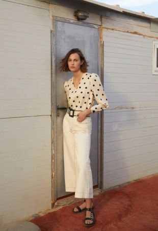 Top col V imprimé pois