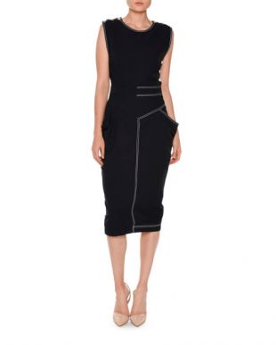 Sleeveless Topstitched Open-Back Dress