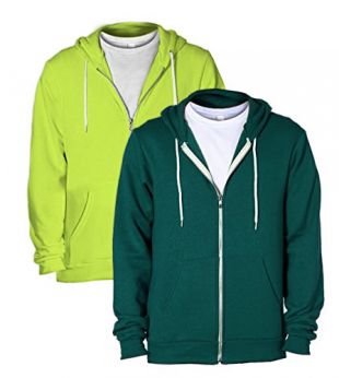 American Apparel F497 Unisex Flex Fleece Zip Hoodie XL 1 Forest + 1 Neon Yellow