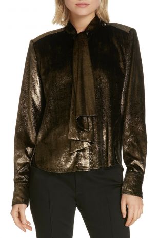 Tie Neck Metallic Velvet Top