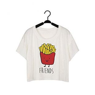 Femme T-Shirt Manches Courtes Best Friends Frites burgerImprimé Lettres pour Famille Amies Frère Soeur Jumeaux Couple Haut Top (M, Friends)