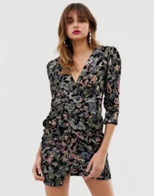 Ruched Sequin Dress in Multi