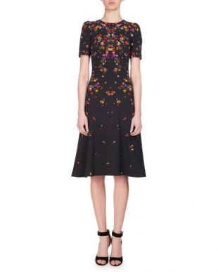 Anna Pansy-Print Midi Dress