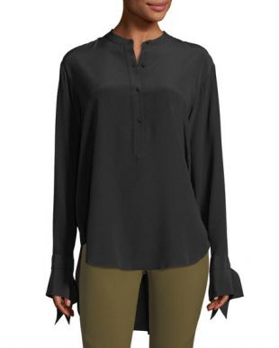 Dylan Long-Sleeve Silk Blouse w/ Tie Cuffs