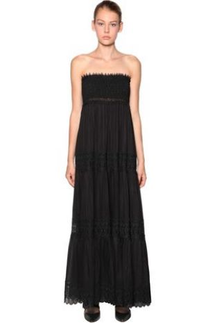 Charo Ruiz Maxi Robe Bustier en dentelle de coton et voile plume