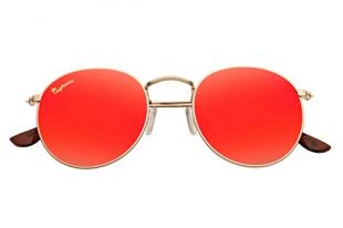 Capraia Lunettes de soleil Bellone Cool Rondes Festival Monture de Haute Qualité Dorée en Métal Verres Rouges Effet miroir Polarisés Protection UV400 Hommes Femmes