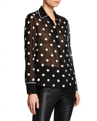 ALICE & OLIVIA ZINA SHEER BUTTON DOWN BLOUSE