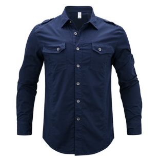 Chemise décontractée en coton à double épaulement et poche militaire