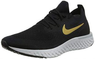 Nike Women's Epic React Flyknit Running Shoes (6.5, Black/Gold)