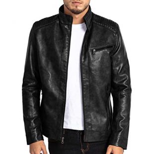 VICALLED - VICALLED Mens Leather Jacket Slim Fit Stand Collar PU ...